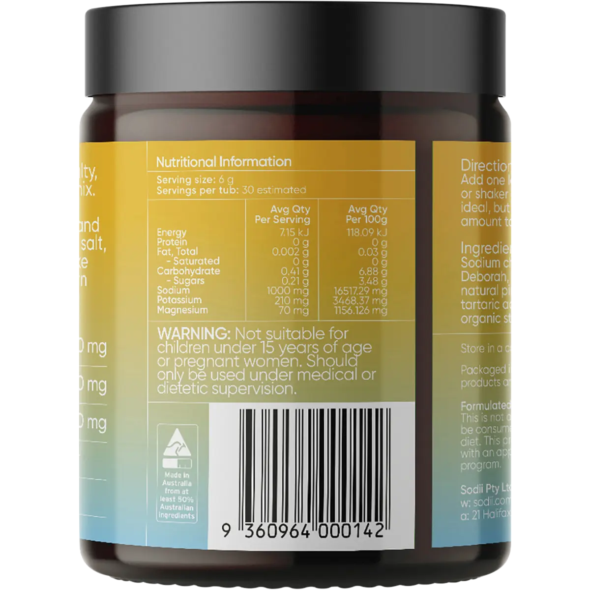 Sodii Everyday Hydration Salts Salty Pineapple — back pack image (UHP)