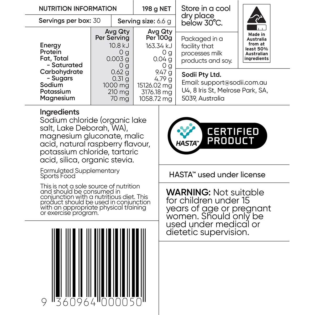 Sodii Everyday Hydration Salts Salty Raspberry — nutrition panel (UHP)