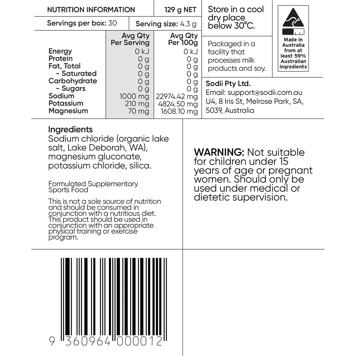 Sodii Everyday Hydration Salts Unflavoured — nutrition panel (UHP)