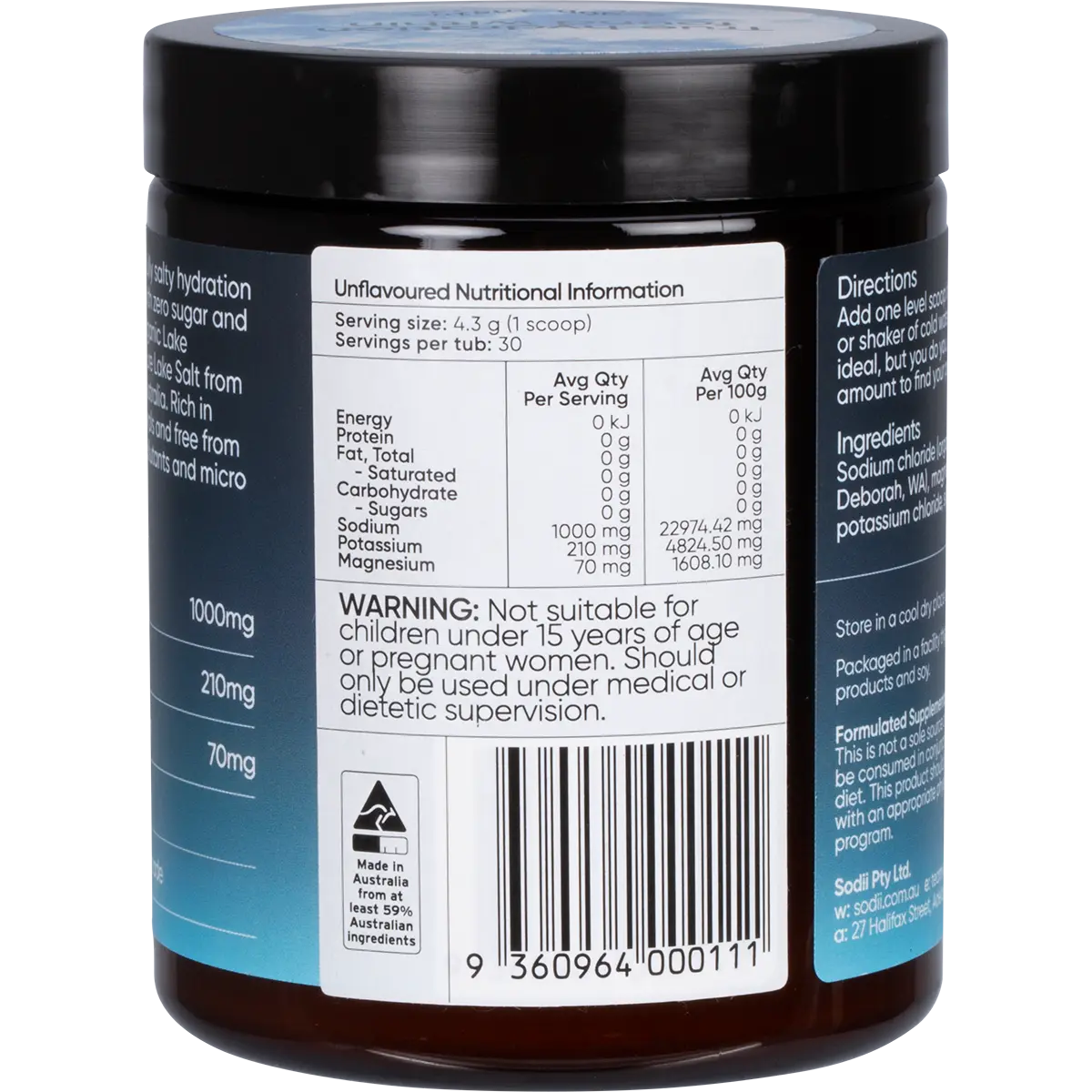 Sodii Everyday Hydration Salts Unflavoured — back pack image (UHP)