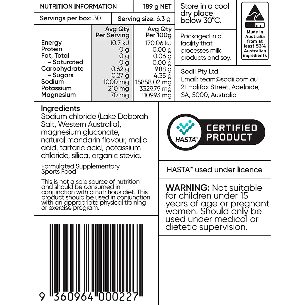 Sodii Everyday Hydration Salts Salty Mandarin — nutrition panel (UHP)