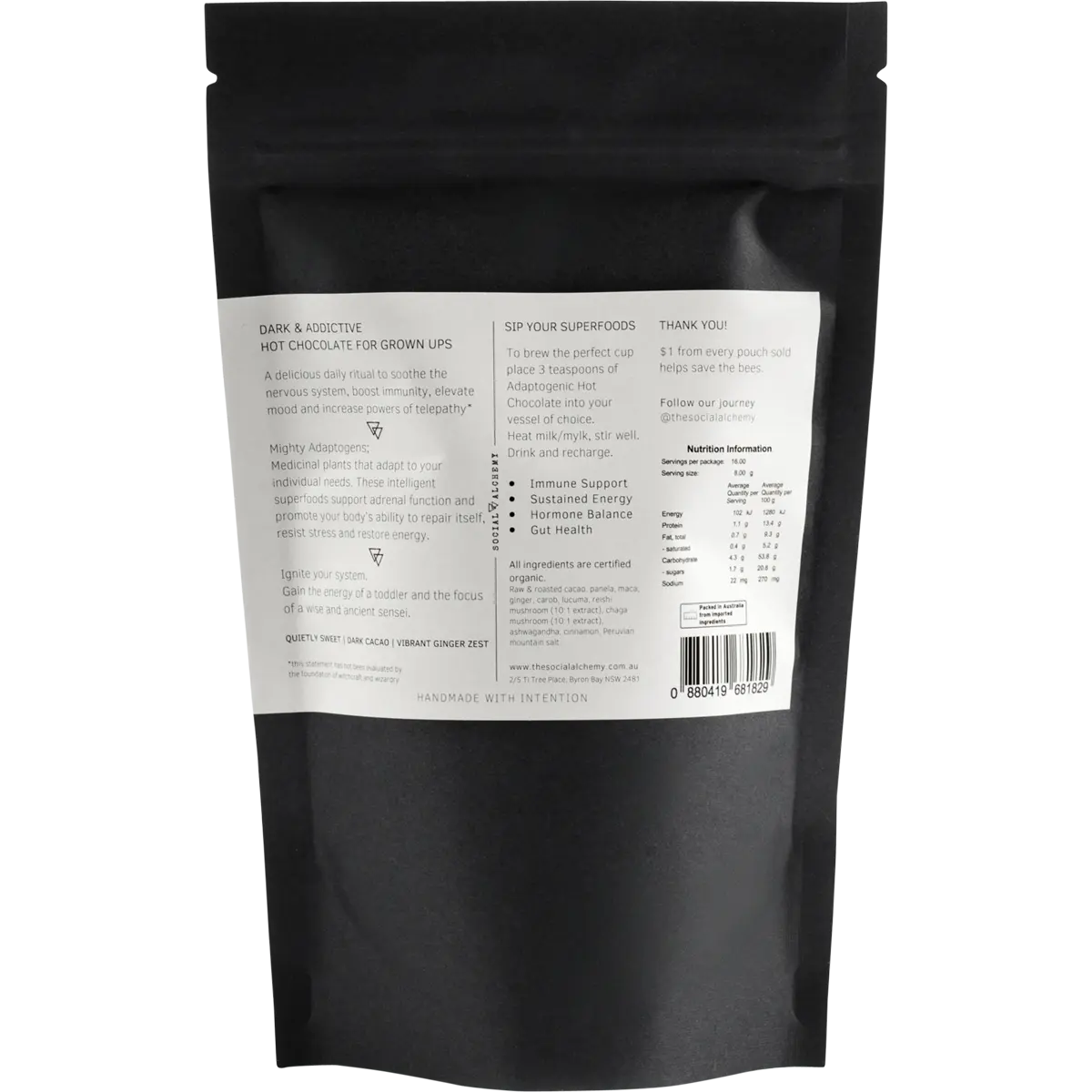 Social Alchemy Adaptogenic Hot Chocolate — back pack image (UHP)