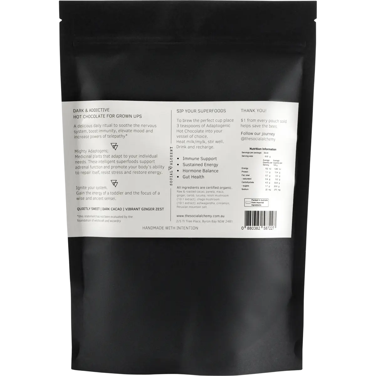 Social Alchemy Adaptogenic Hot Chocolate — back pack image (UHP)
