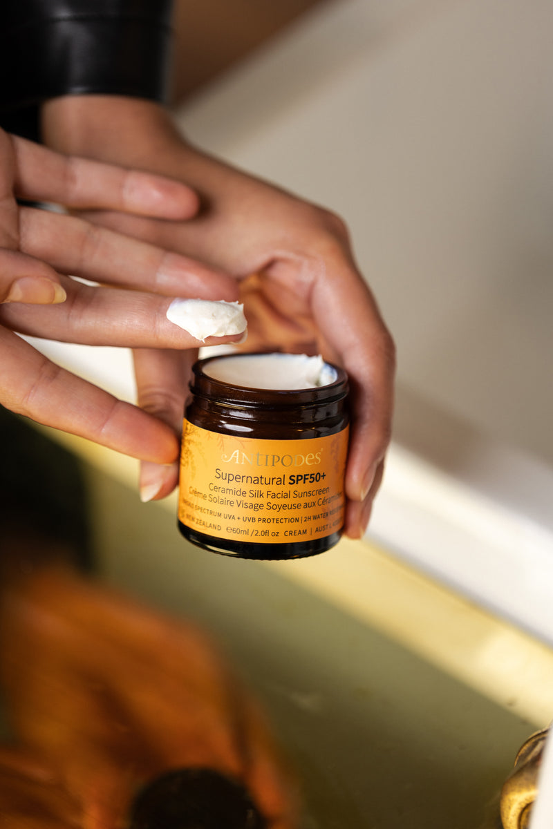 Antipodes Supernatural SPF50+ Ceramide Silk Sunscreen 60ml lifestyle image