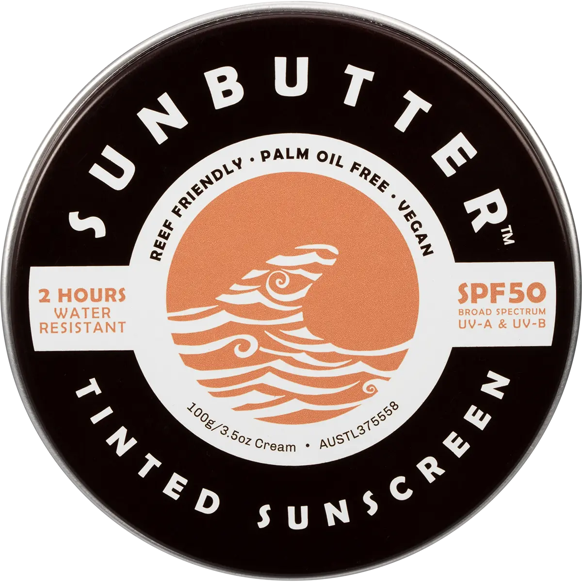 SunButter Tinted SPF50 Reef Safe Face Sunscreen 100g — front pack image (UHP)