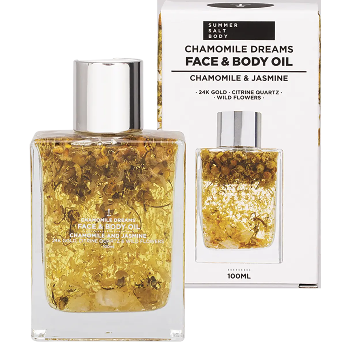 Summer Salt Body Face & Body Oil With 24K Gold Chamomile Dream - Citrine Quartz 100ml — front pack image (UHP)