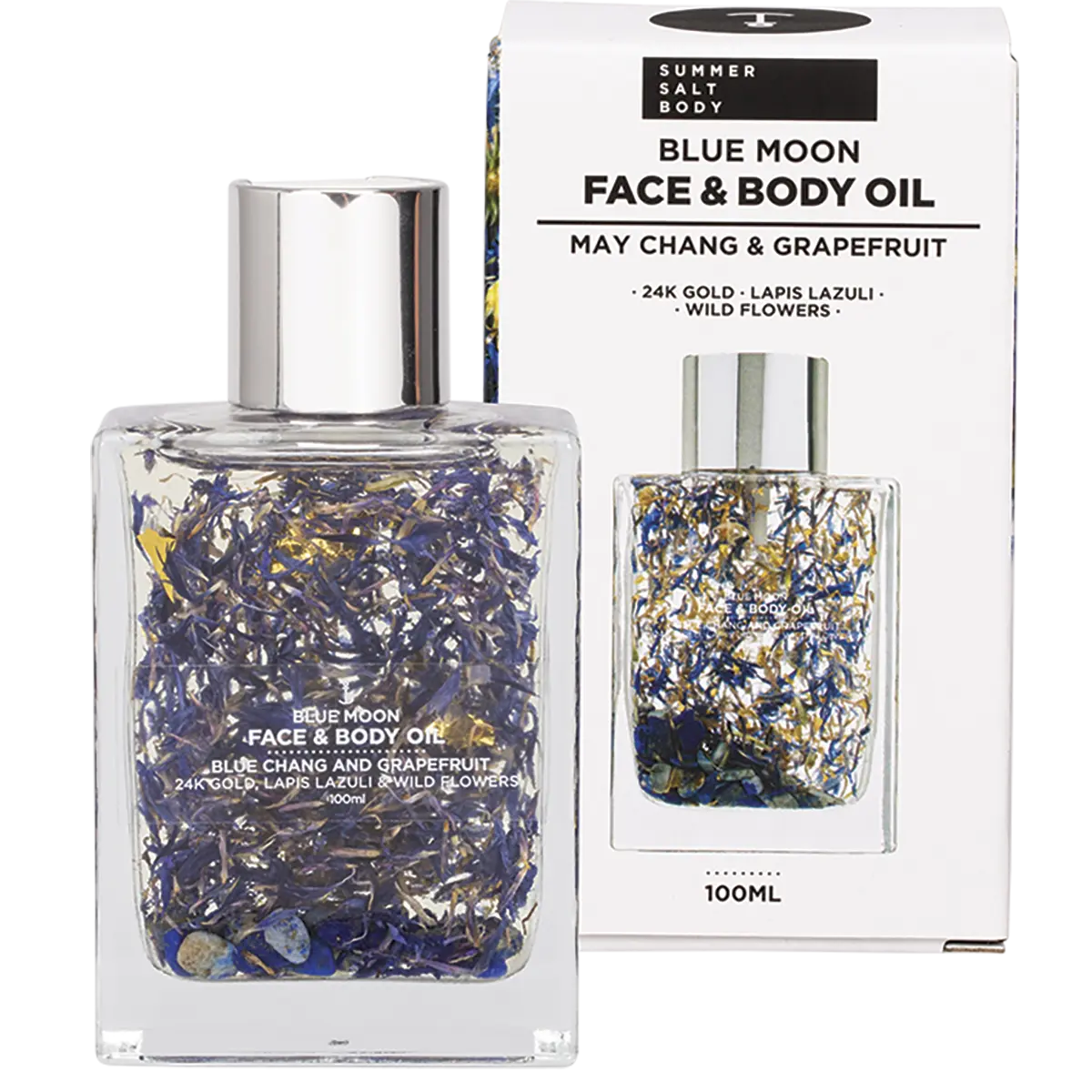 Summer Salt Face & Body Oil With 24K Gold Blue Moon - Lapis Lazuli 100ml — front pack image (UHP)