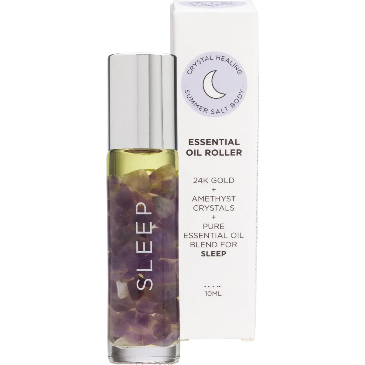 Summer Salt Body Essential Oil Roller With 24K Gold Sleep - Amethyst Crystals 10ml — front pack image (UHP)