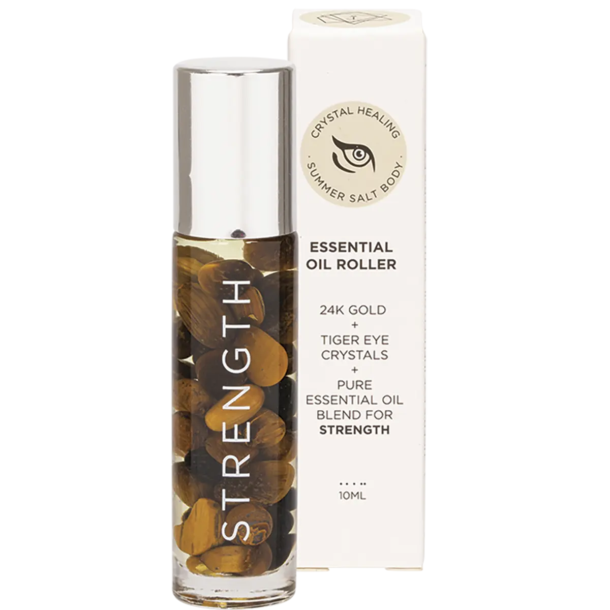 Summer Salt Body Essential Oil Roller 24K Gold Strength Tiger Eye 10ml