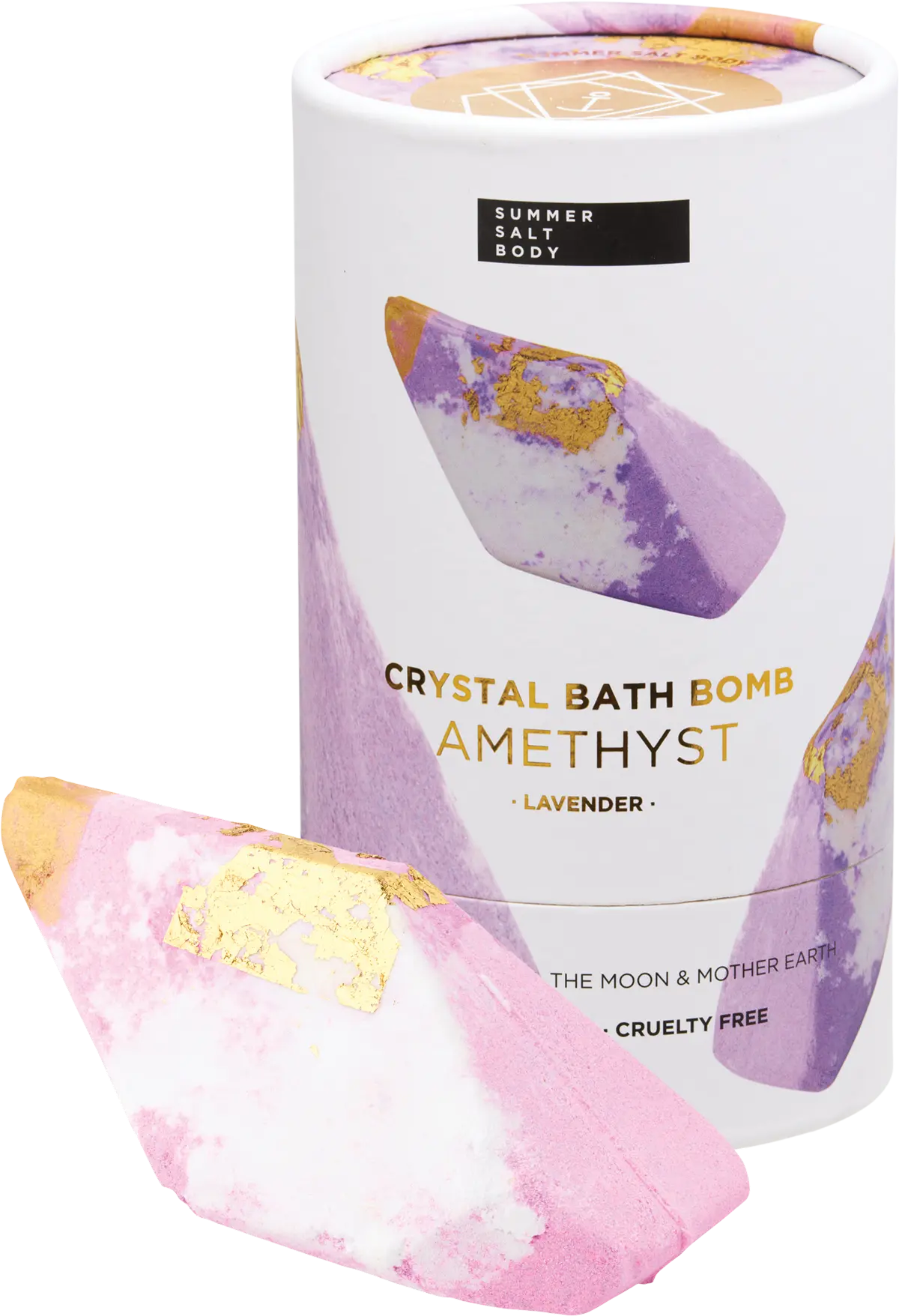 Summer Salt Body Crystal Bath Bomb Amethyst Lavender 110g — front pack image (UHP)