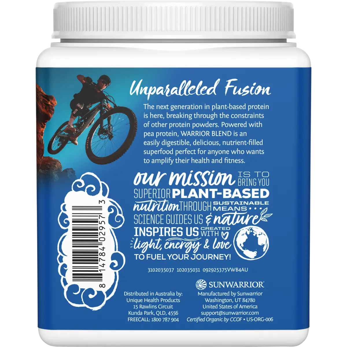 Sunwarrior Protein Powder Warrior Blend Vanilla — back pack image (UHP)