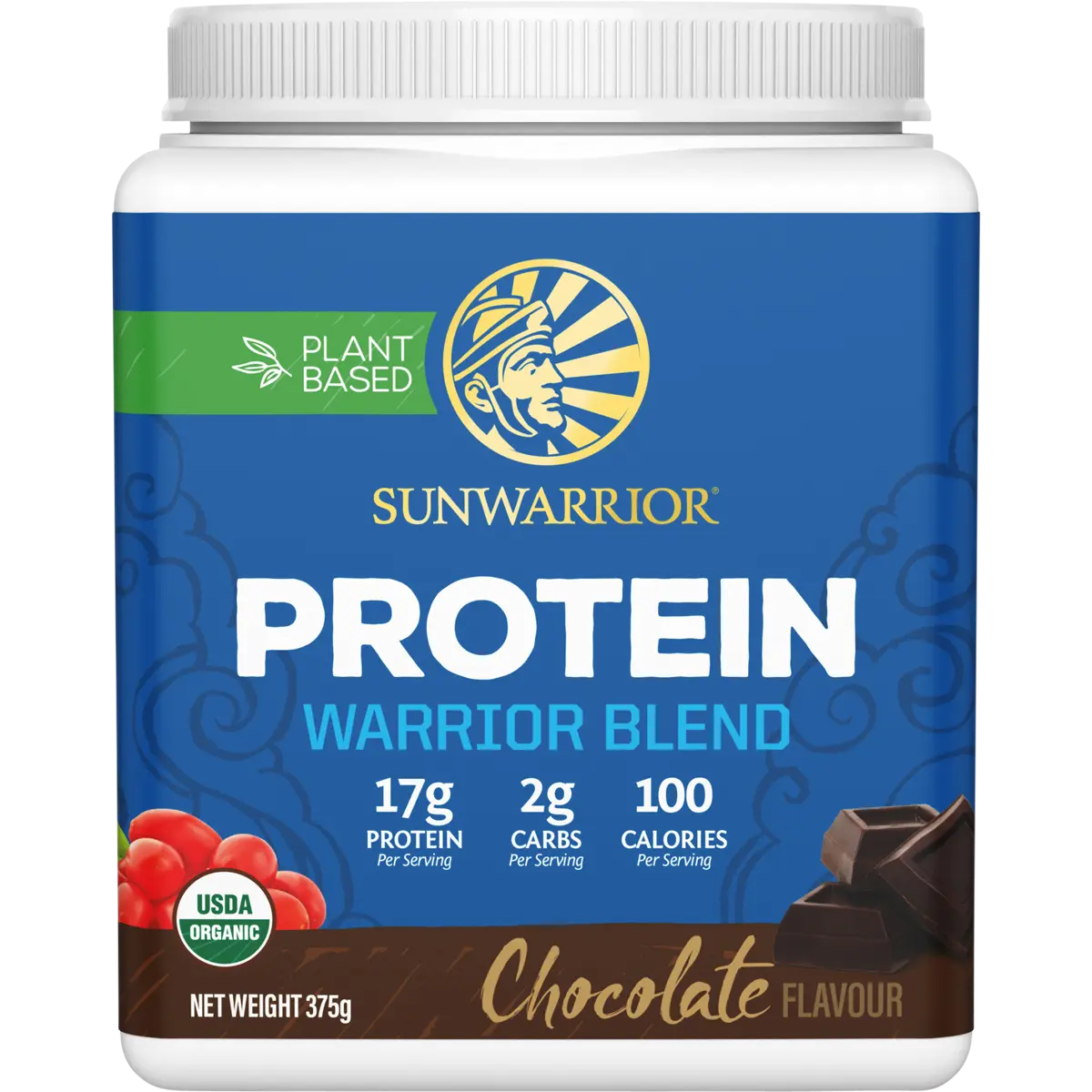 Sunwarrior Protein Powder Warrior Blend Chocolate — front pack image (UHP)