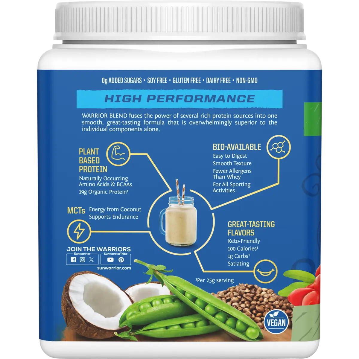 Sunwarrior Protein Powder Warrior Blend Unflavoured — side pack image (UHP)