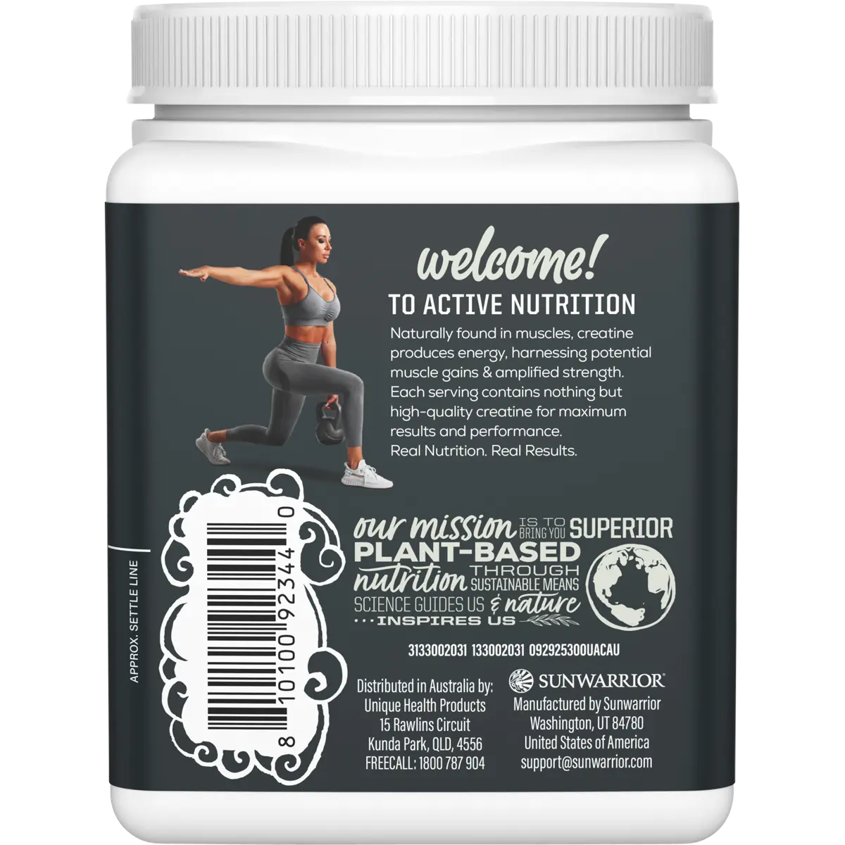 Sunwarrior Active Creatine Monohydrate Unflavoured 300g — back pack image (UHP)