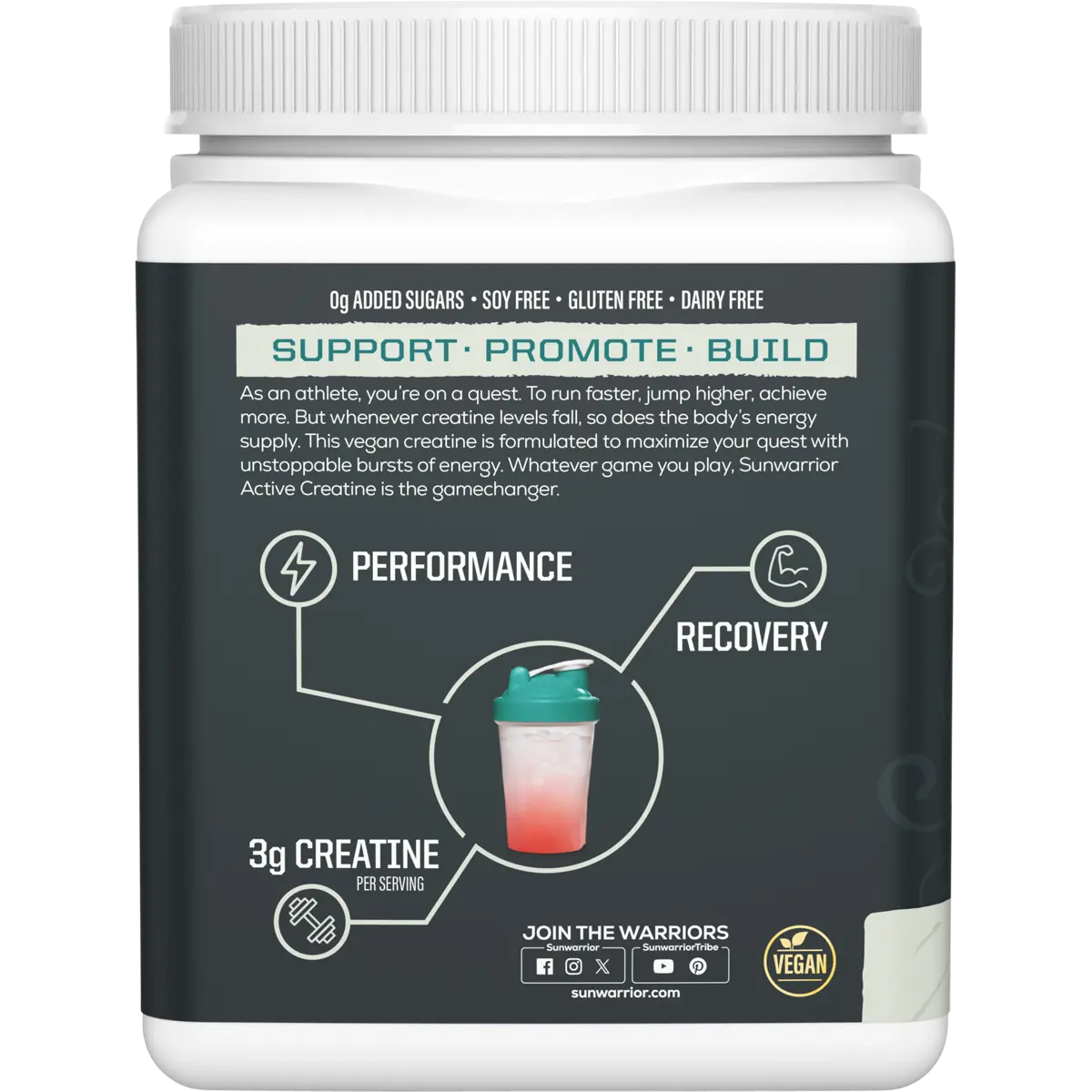 Sunwarrior Active Creatine Monohydrate Unflavoured 300g — side pack image (UHP)