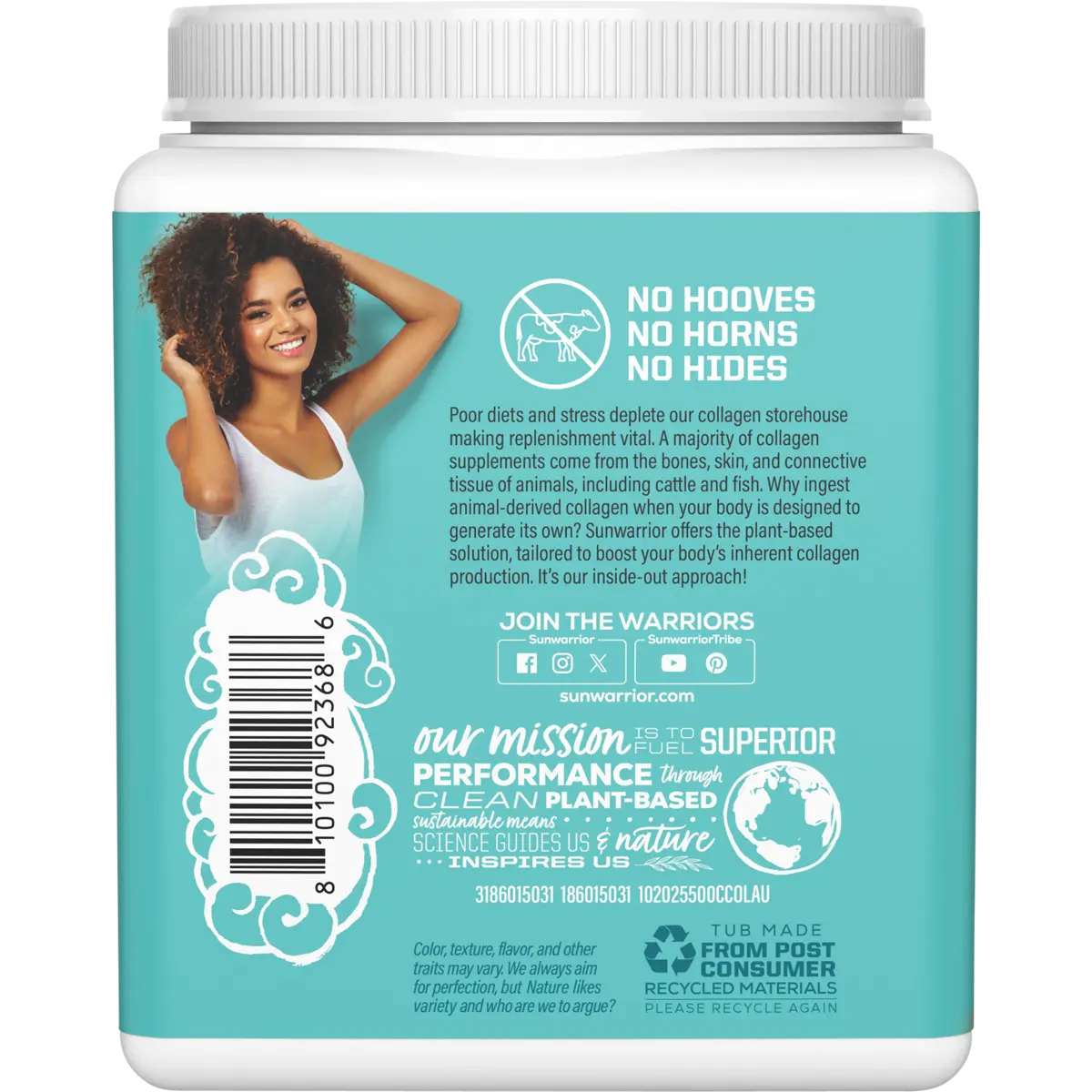 Sunwarrior Collagen Building Protein Peptides Chocolate Fudge 500g — back pack image (UHP)