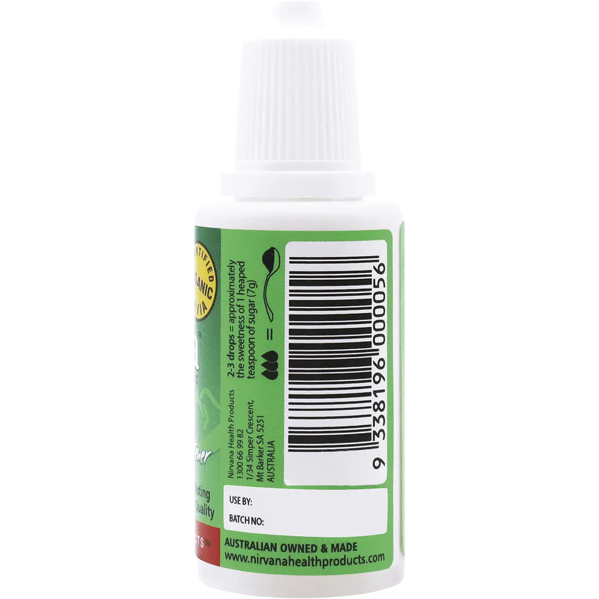 Nirvana Organics Stevia Liquid — side pack image (UHP)