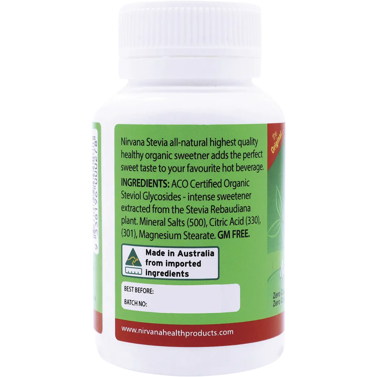 Nirvana Organics Stevia 100% Pure Extract Powder — side pack image (UHP)