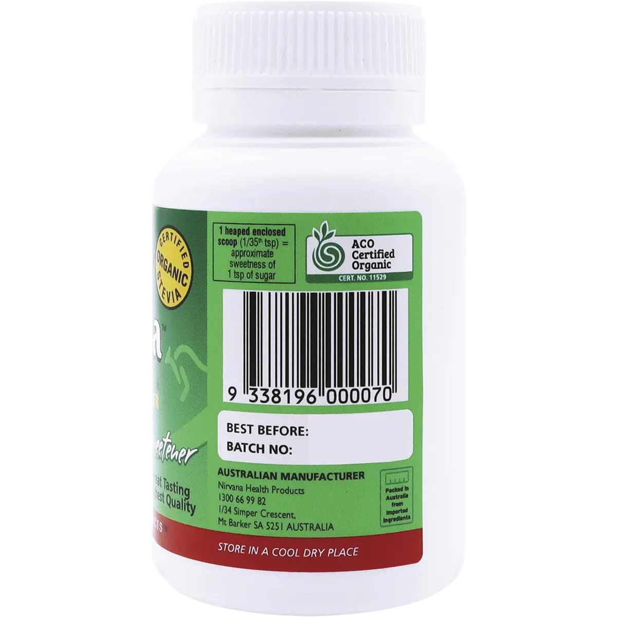 Nirvana Organics Stevia 100% Pure Extract Powder — side pack image (UHP)