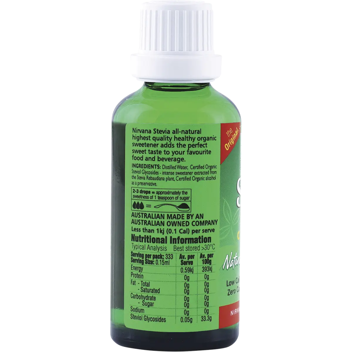 Nirvana Organics Stevia Liquid — side pack image (UHP)