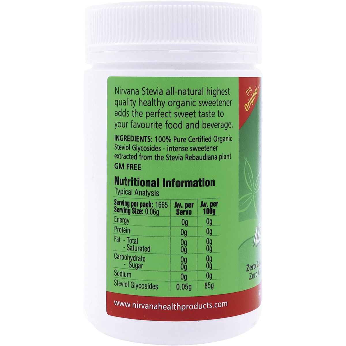 Nirvana Organics Stevia Pure Extract Powder 100g left-side image
