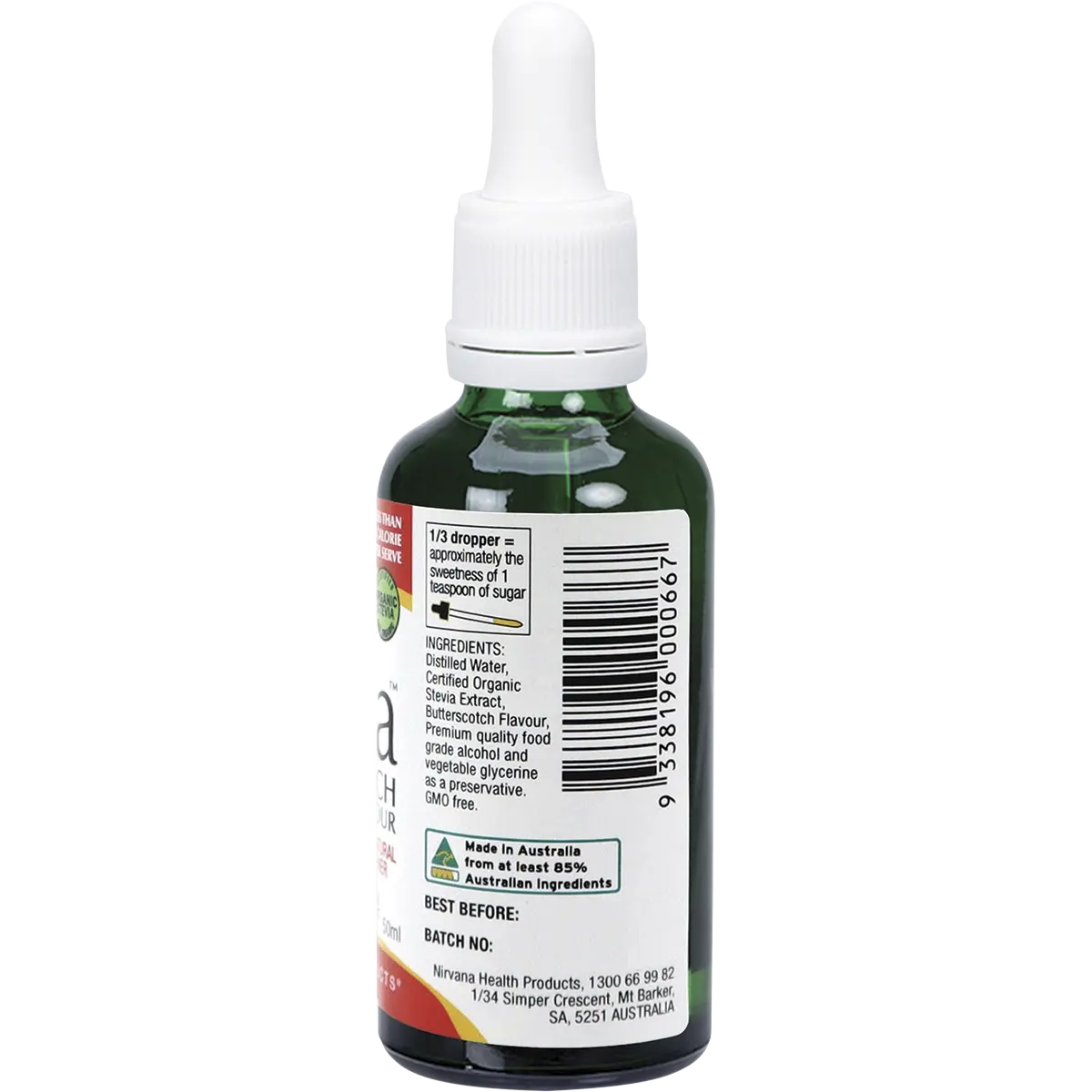 Nirvana Organics Liquid Stevia Butterscotch 50ml — side pack image (UHP)