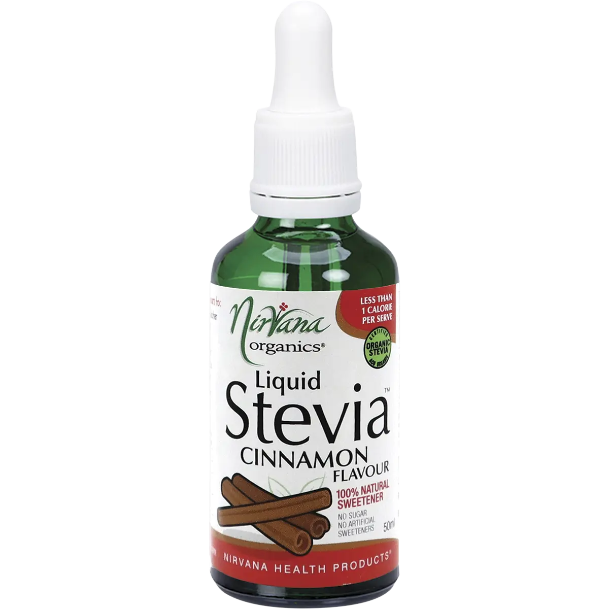 Nirvana Organics Liquid Stevia Cinnamon 50ml — front pack image (UHP)