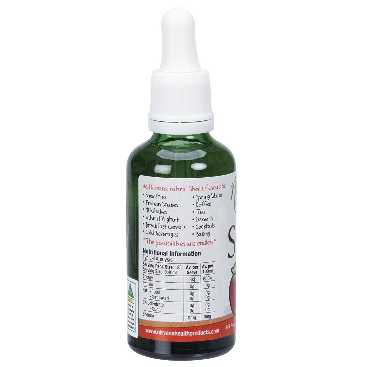 Nirvana Organics Liquid Stevia Apple 50ml — side pack image (UHP)