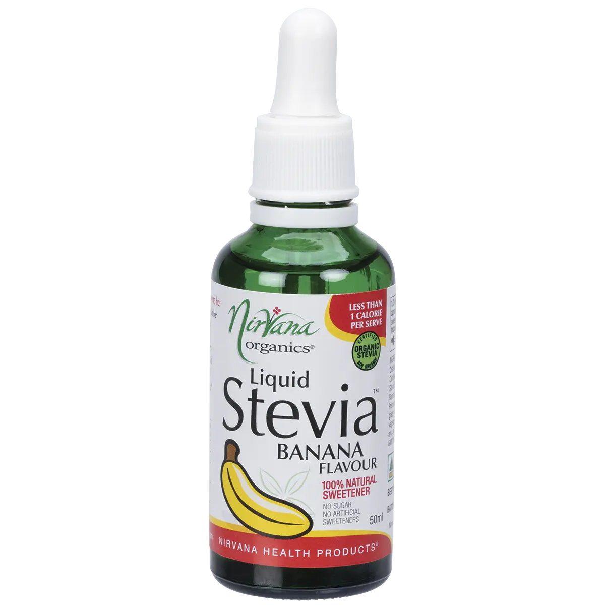 Nirvana Organics Liquid Stevia Banana 50ml — front pack image (UHP)