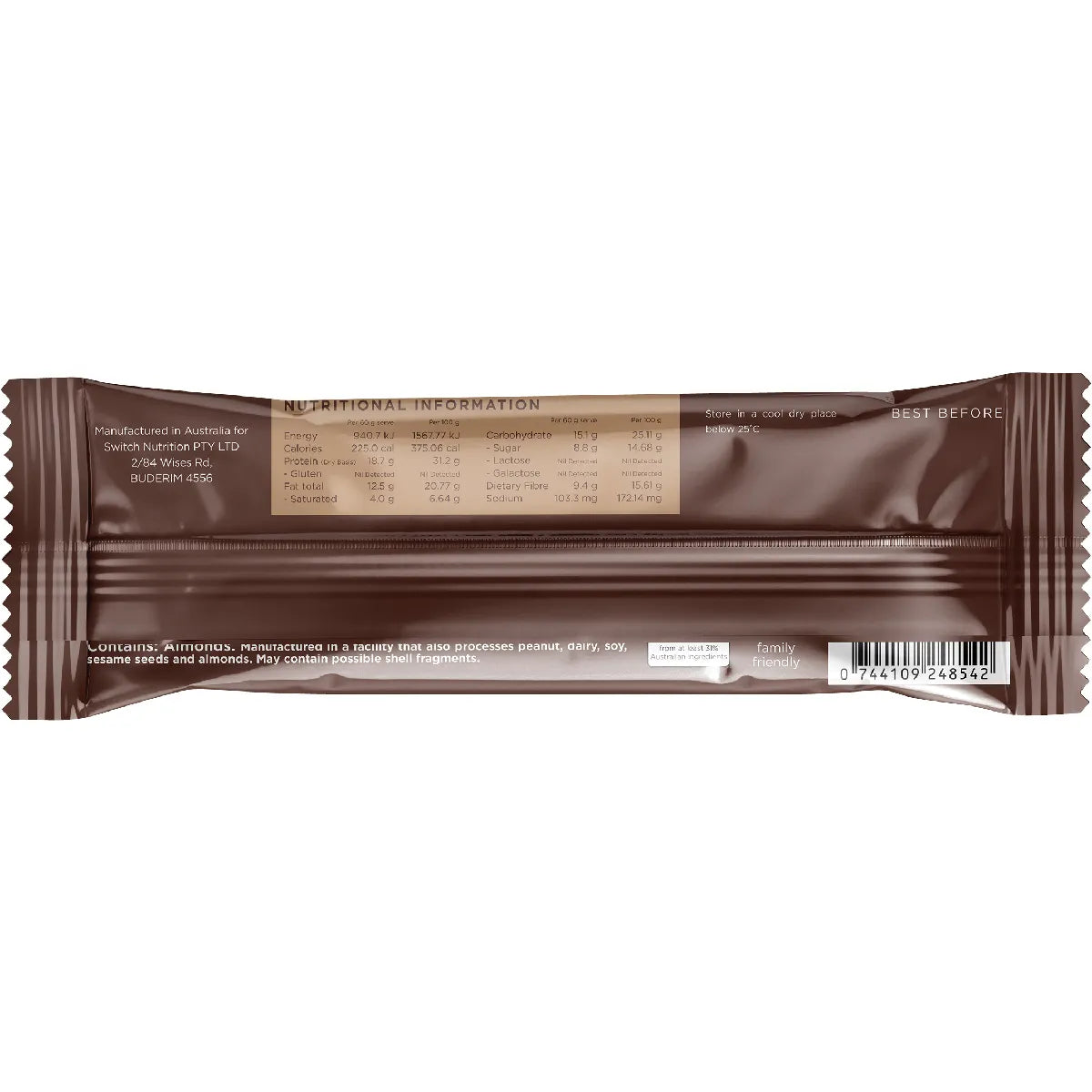 Switch Nutrition Protein Bar 20g Plant Based Choc Fudge Brownie 12 x 60g