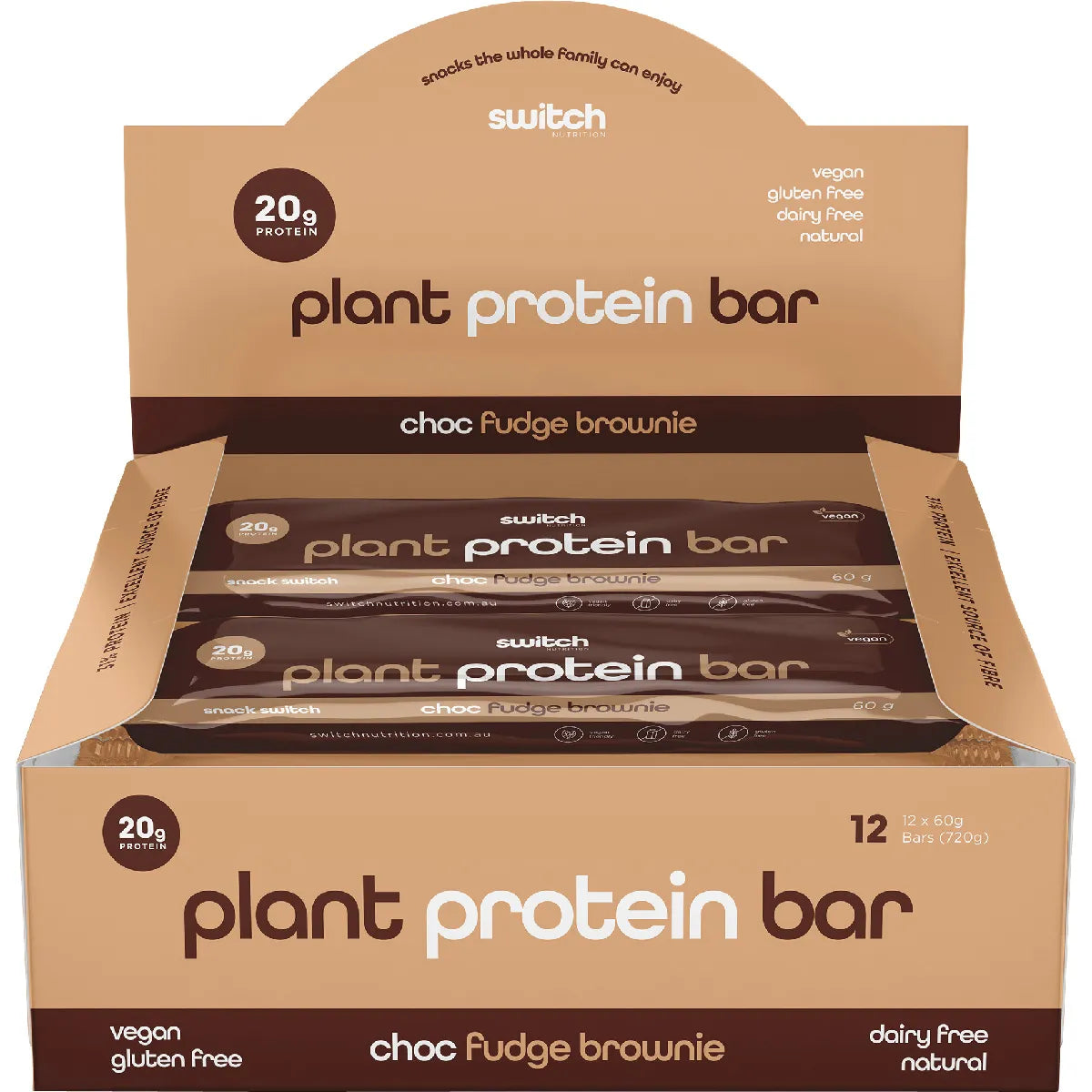 Switch Nutrition Protein Bar 20g Plant Based Choc Fudge Brownie 12 x 60g