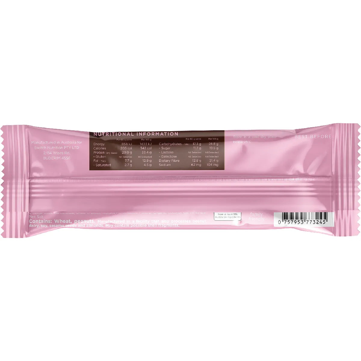 Switch Nutrition Protein Bar Plant Based Choc Rocky Road 12 x 60g