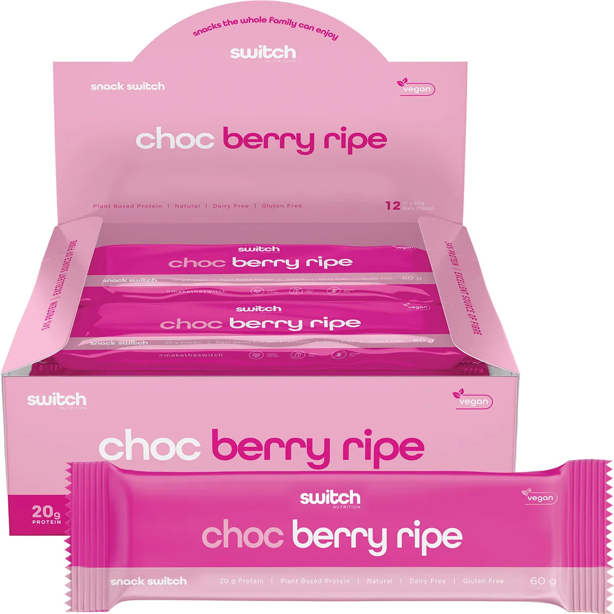 Switch Nutrition Protein Bar Plant Based Choc Berry Ripe 12x60g