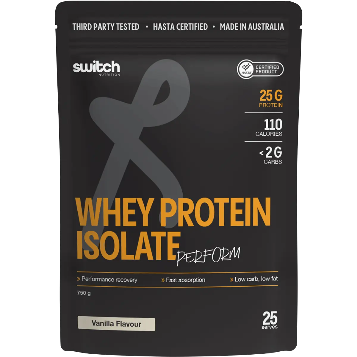 Switch Nutrition Perform Whey Protein Isolate Hasta Cert Vanilla 750g — replacement front image (official Switch Nutrition)