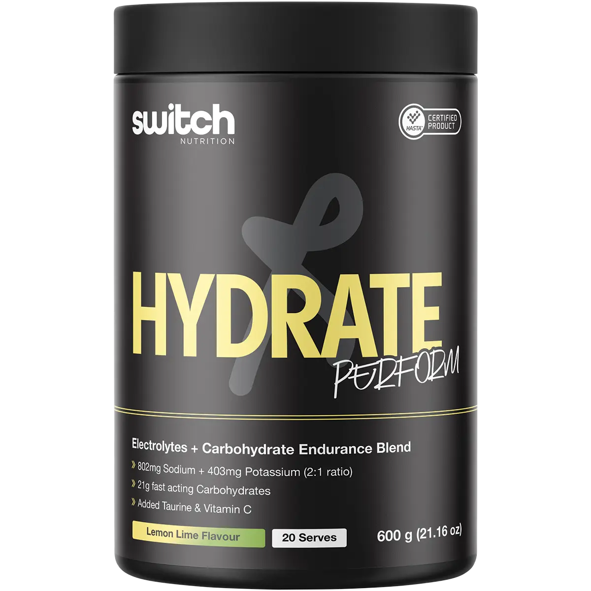 Switch Nutrition Hydrate+ Electrolytes & Carbohydrate Lemon Lime 600g by Switch Nutrition