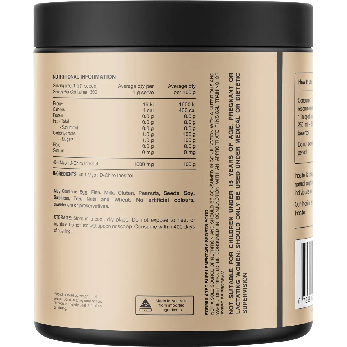 Switch Nutrition Inositol 40:1 MYO : D-Chiro Inositol — back pack image (UHP)