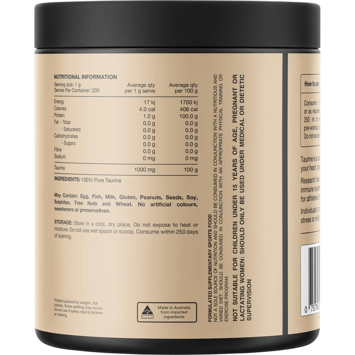 Switch Nutrition Taurine 100% Pure Taurine 200g — secondary image (UHP Image2)