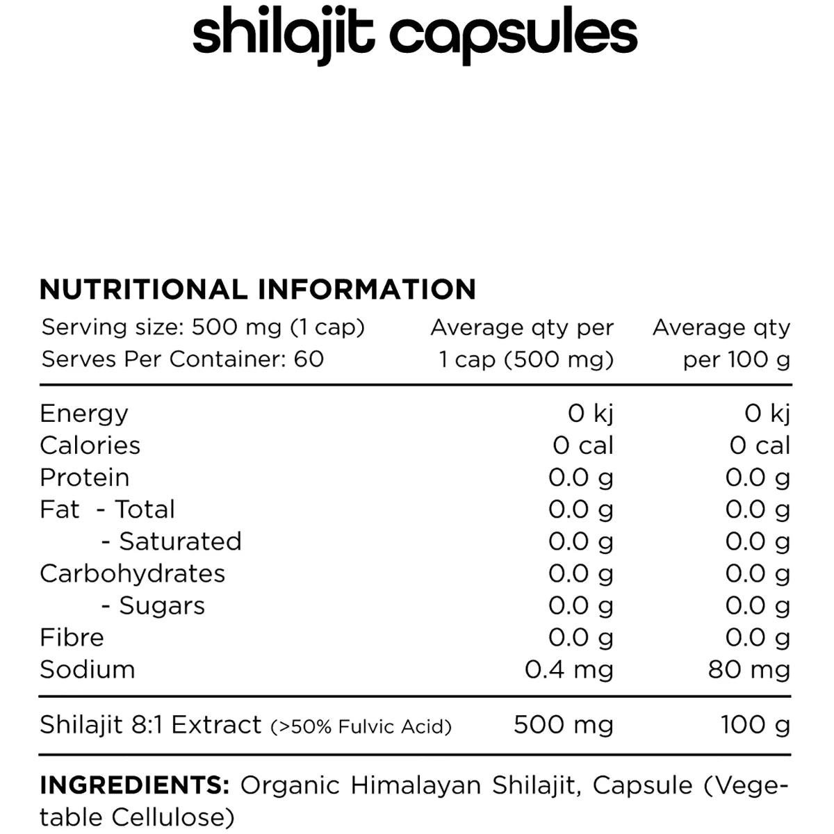 Switch Nutrition Shilajit Organic Himalayan Shilajit 8:1 60 Caps