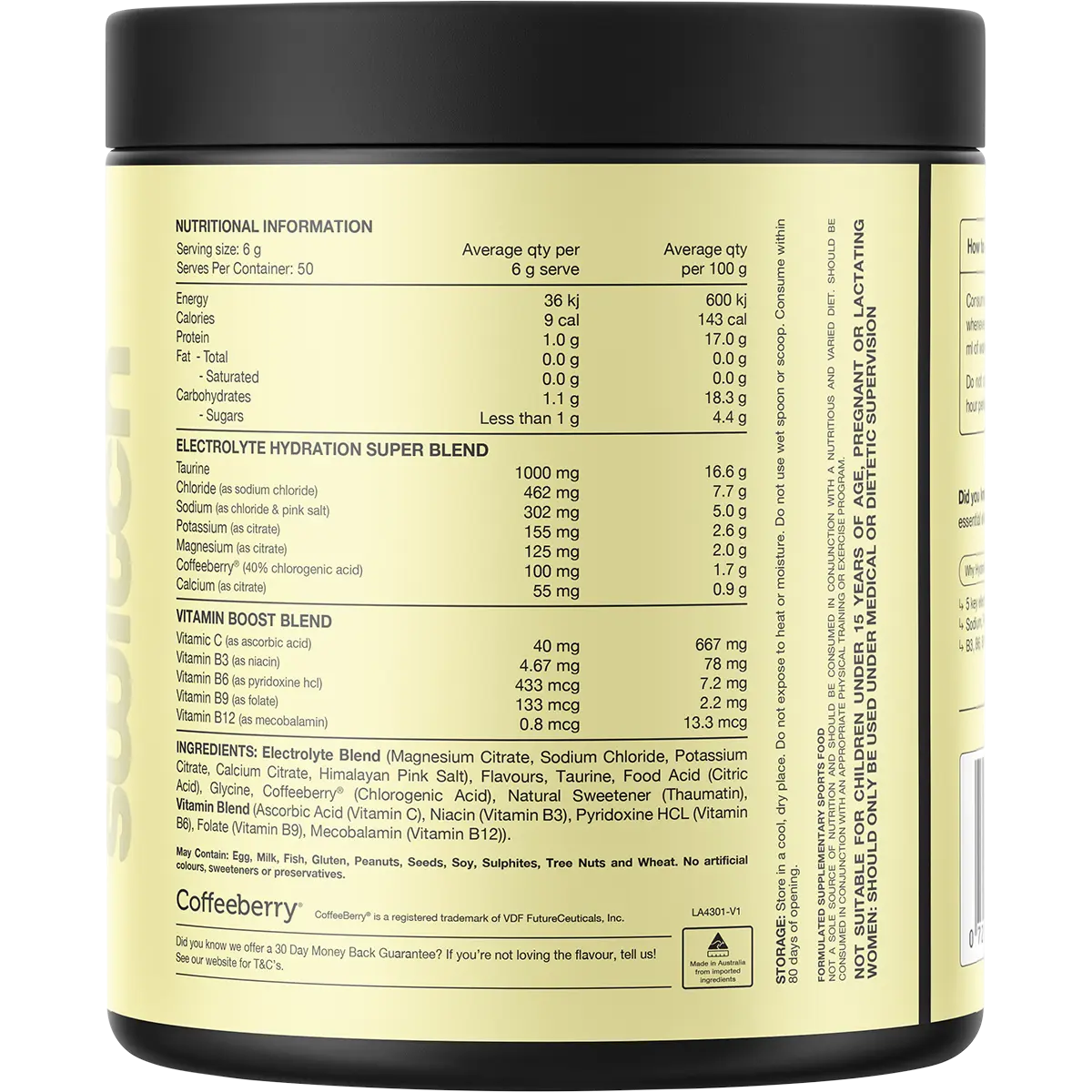 Switch Nutrition Hydrate Electrolytes No Added Sugar Lemon Lime — back pack image (UHP)