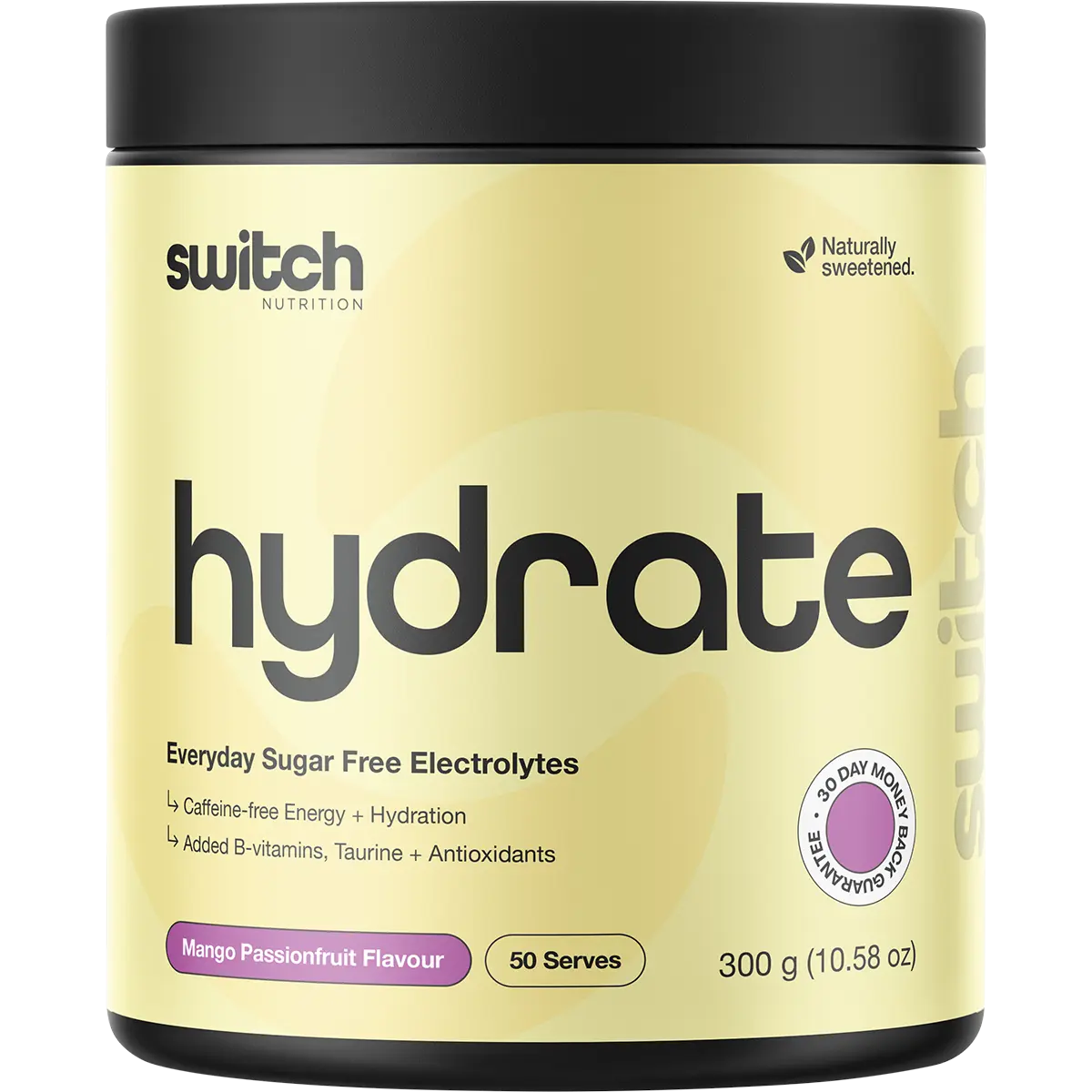 Switch Nutrition Hydrate Everyday Sugar Free Electrolytes Mango Passionfruit 300g — front pack image (UHP)