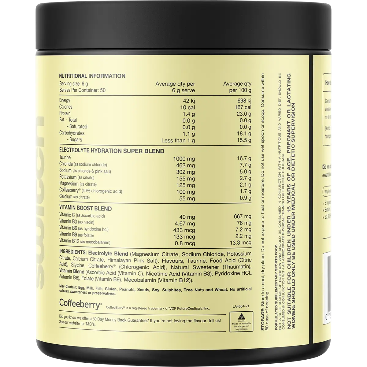 Switch Nutrition Hydrate Everyday Sugar Free Electrolytes Mango Passionfruit 300g — back pack image (UHP)
