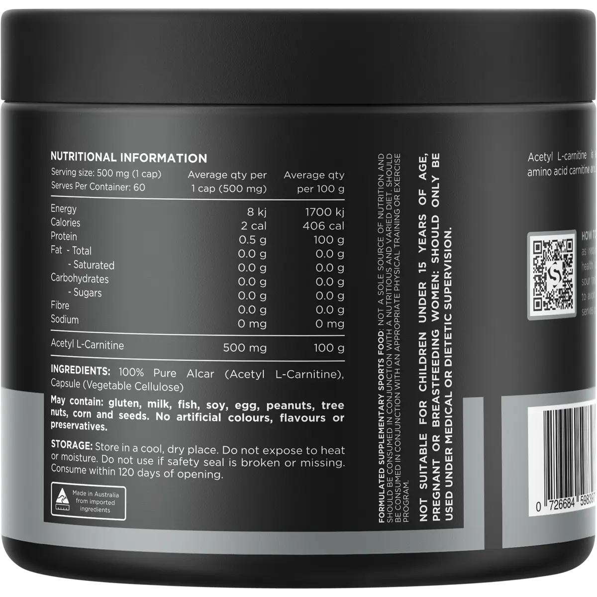 Switch Nutrition Alcar 100% Pure Acetyl L-Carnitine 60 Caps