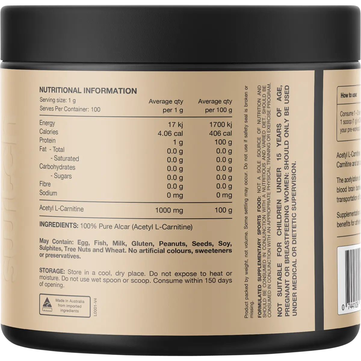 Switch Nutrition Carnitine 100% Pure Acetyl L-Carnitine Unflavoured 100g — UHP supplier photograph
