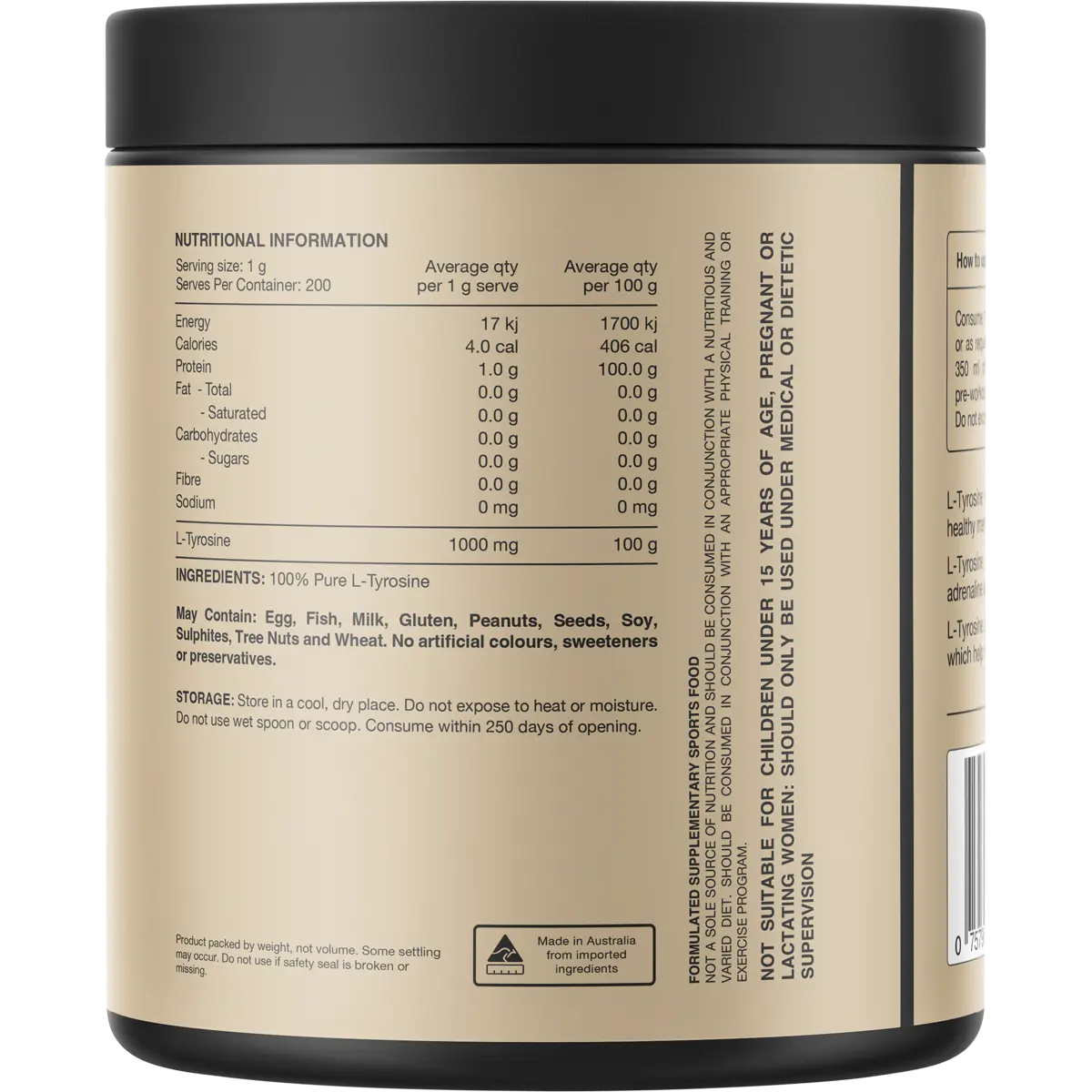 Switch Nutrition Tyrosine 100% Pure L-Tyrosine Unflavoured 200g — secondary image (UHP Image2)