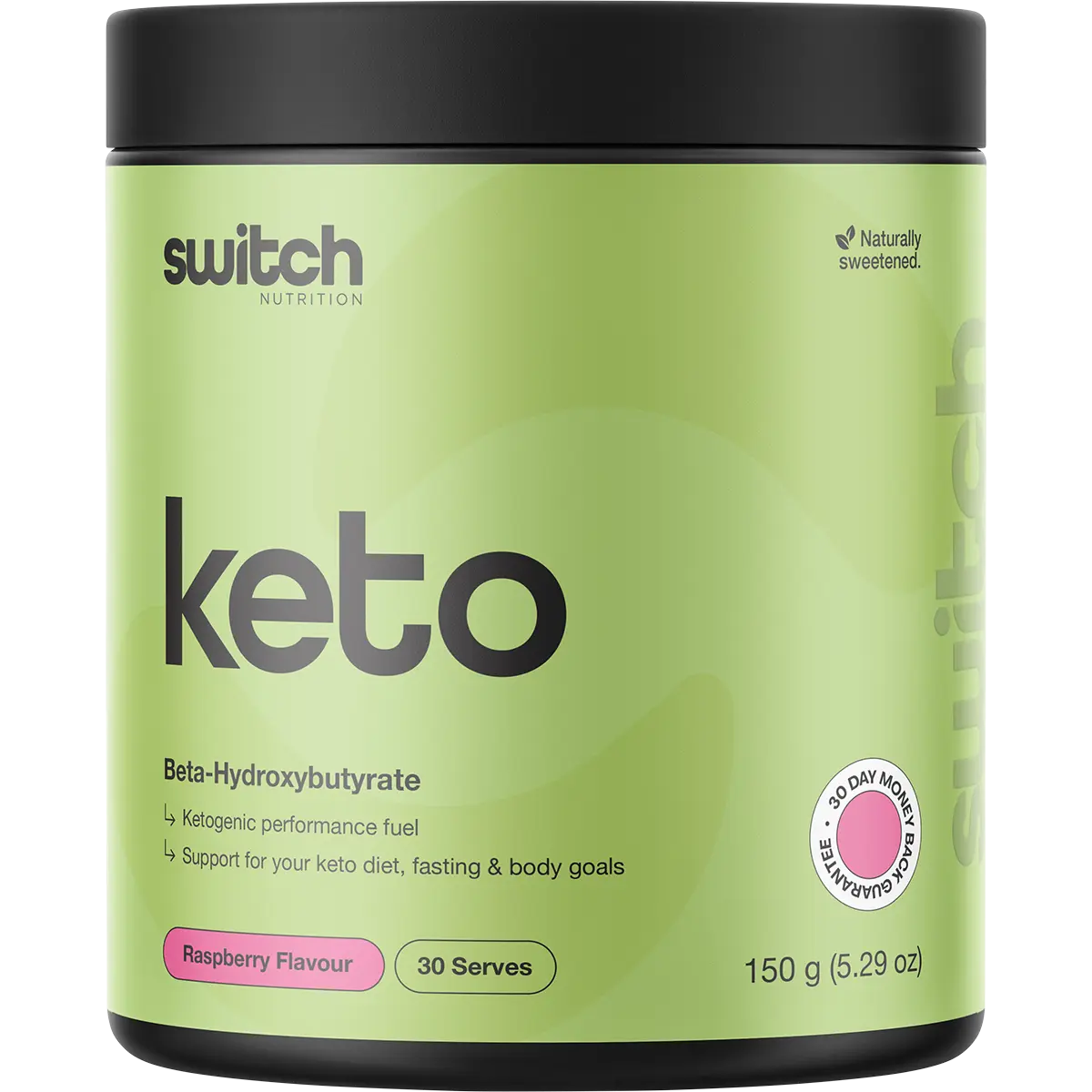 Switch Nutrition Keto BHB Ketogenic Performance Fuel Raspberry 150g — front pack image (UHP)