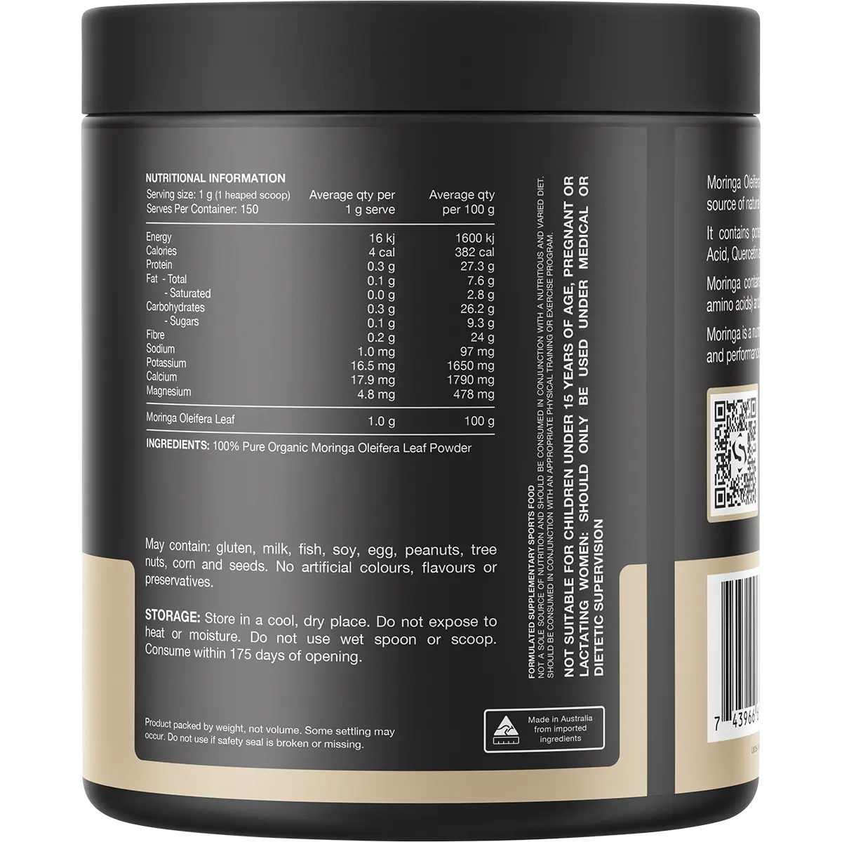 Switch Nutrition Moringa 100% Pure Organic Moringa Oleifera Unflavoured 150g — secondary image (UHP Image2)