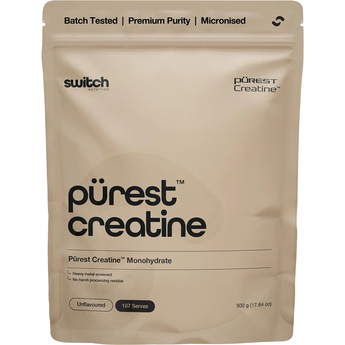Switch Nutrition Purest® Creatine Monohydrate 500g — front pack image (UHP)