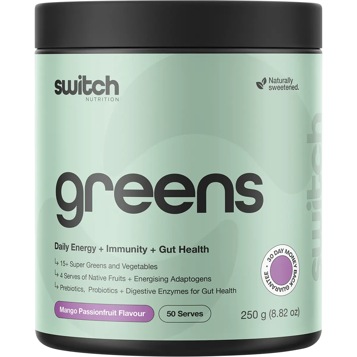 Switch Nutrition Greens Mango Passionfruit — replacement front image (official Switch Nutrition)