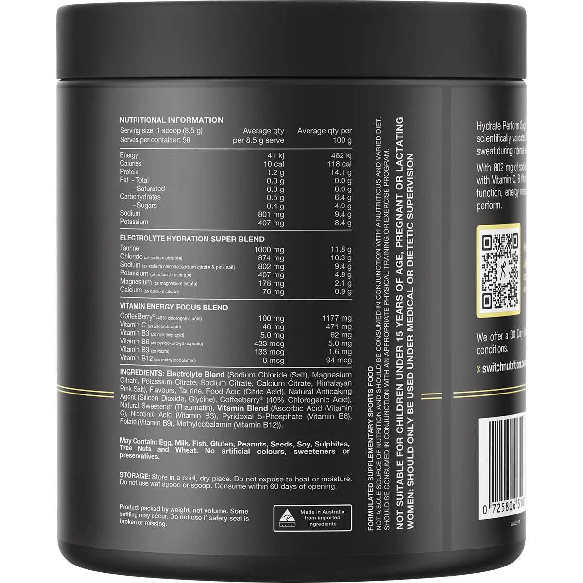 Switch Nutrition Hydrate Perform Sugar Free Kiwi Watermelon — secondary image (UHP Image2)
