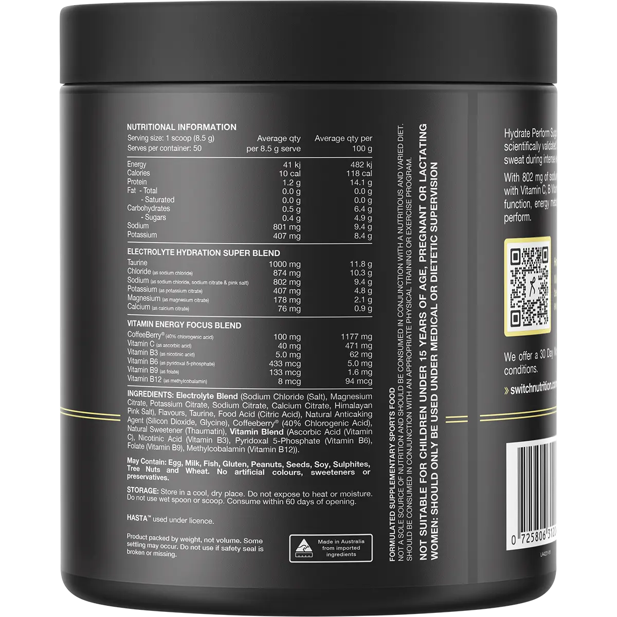 Switch Nutrition Hydrate Perform Sugar Free Lemon Lime — secondary image (UHP Image2)